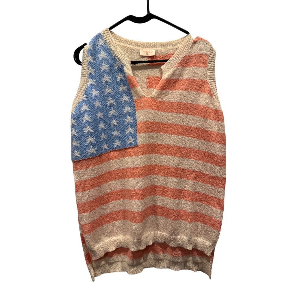 Hailey & Co Americana oversized knit top Red white and blue Medium